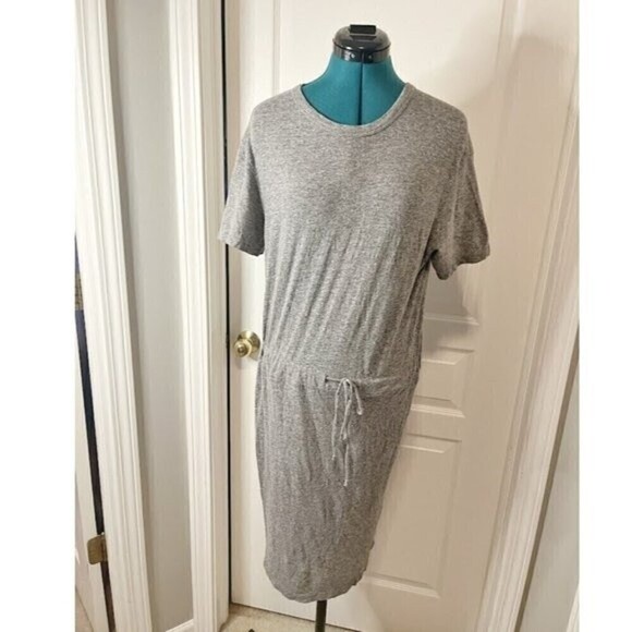 Monrow NWT Comfy Casual Granite Marled T Shirt Drawstring Short Sleeve Dress - Picture 1 of 13